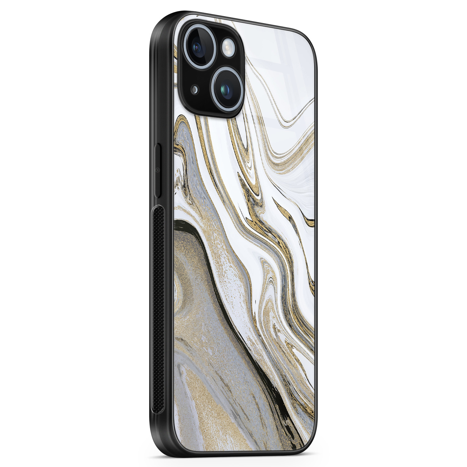 Leuke Telefoonhoesjes iPhone 14 glazen hardcase - Marmer wit goud