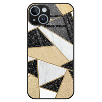 Leuke Telefoonhoesjes iPhone 14 glazen hardcase - Goud abstract