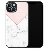 Leuke Telefoonhoesjes iPhone 14 glazen hardcase - Marmer roze grijs