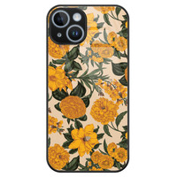 Leuke Telefoonhoesjes iPhone 14 glazen hardcase - Retro flowers