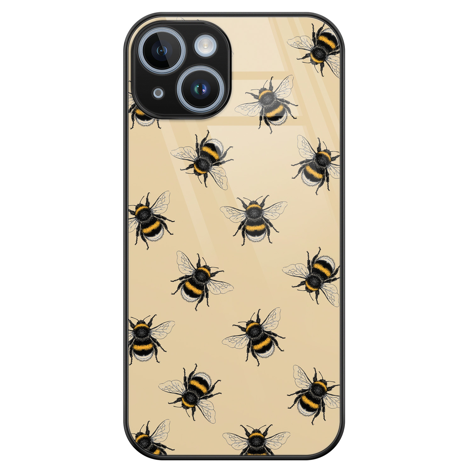 Leuke Telefoonhoesjes iPhone 14 glazen hardcase - Bee happy