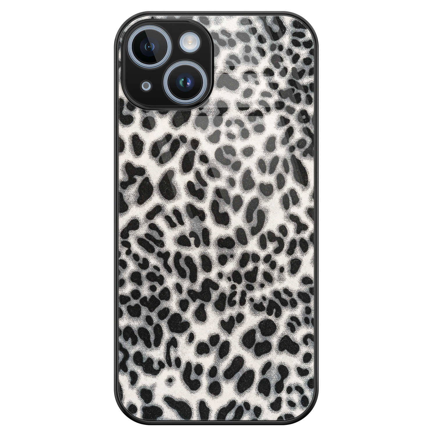 Leuke Telefoonhoesjes iPhone 14 glazen hardcase - Luipaard grijs