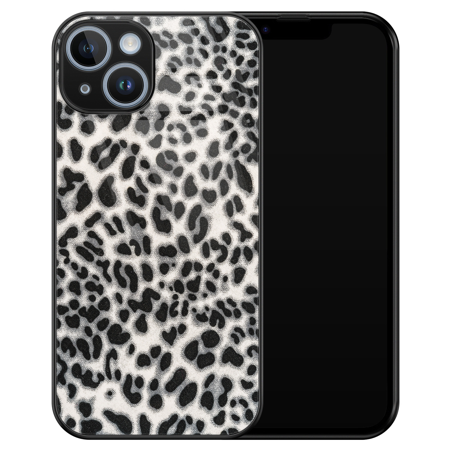 Leuke Telefoonhoesjes iPhone 14 glazen hardcase - Luipaard grijs