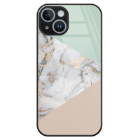 Leuke Telefoonhoesjes iPhone 14 glazen hardcase - Marmer pastel mix