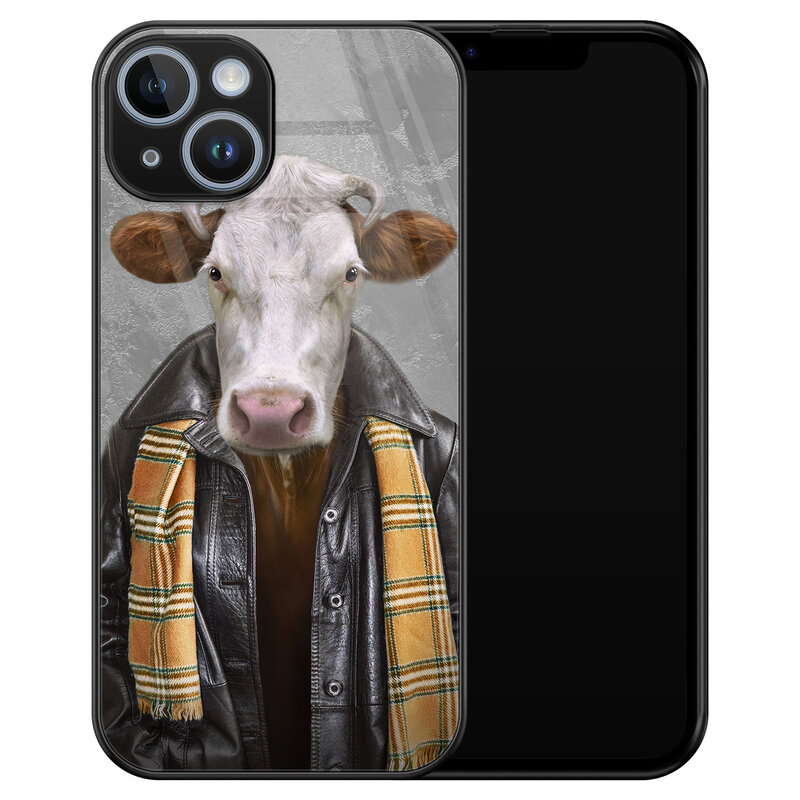 Leuke Telefoonhoesjes iPhone 14 glazen hardcase - Koe
