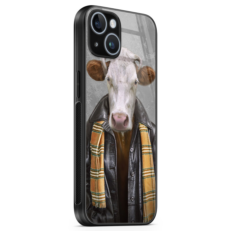 Leuke Telefoonhoesjes iPhone 14 glazen hardcase - Koe