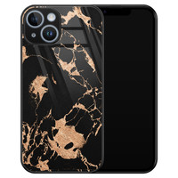 Leuke Telefoonhoesjes iPhone 14 glazen hardcase - Marmer zwart brons