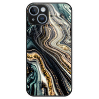 Leuke Telefoonhoesjes iPhone 14 glazen hardcase - Marmer swirl