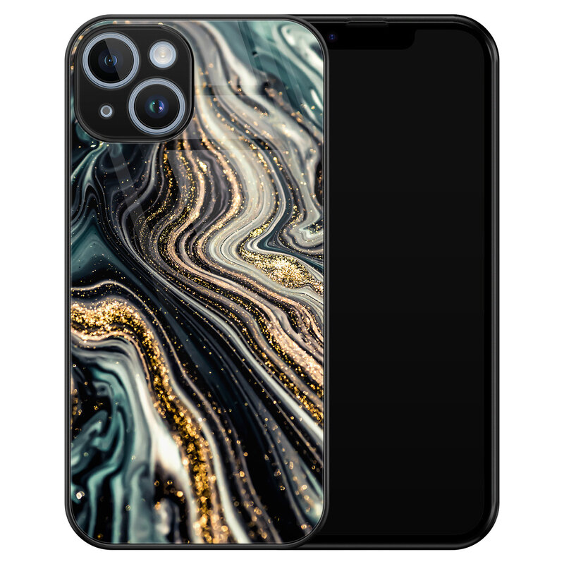 Leuke Telefoonhoesjes iPhone 14 glazen hardcase - Marmer swirl