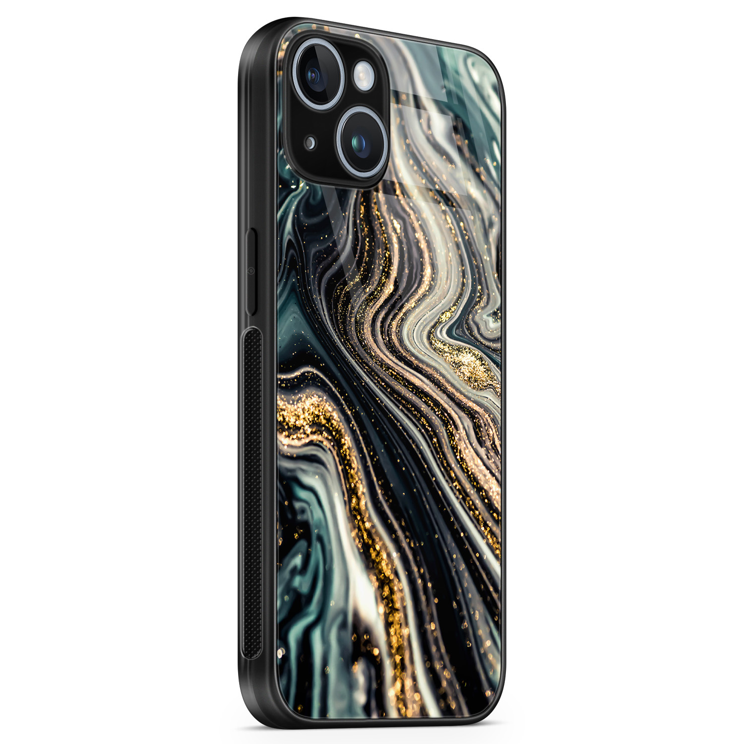 Leuke Telefoonhoesjes iPhone 14 glazen hardcase - Marmer swirl