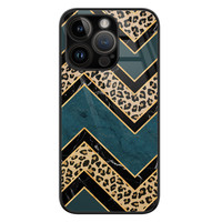 Leuke Telefoonhoesjes iPhone 14 Pro glazen hardcase - Luipaard zigzag