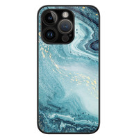 Leuke Telefoonhoesjes iPhone 14 Pro glazen hardcase - Marmer blauw