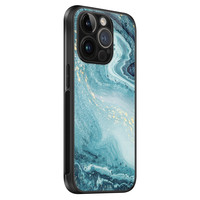 Leuke Telefoonhoesjes iPhone 14 Pro glazen hardcase - Marmer blauw