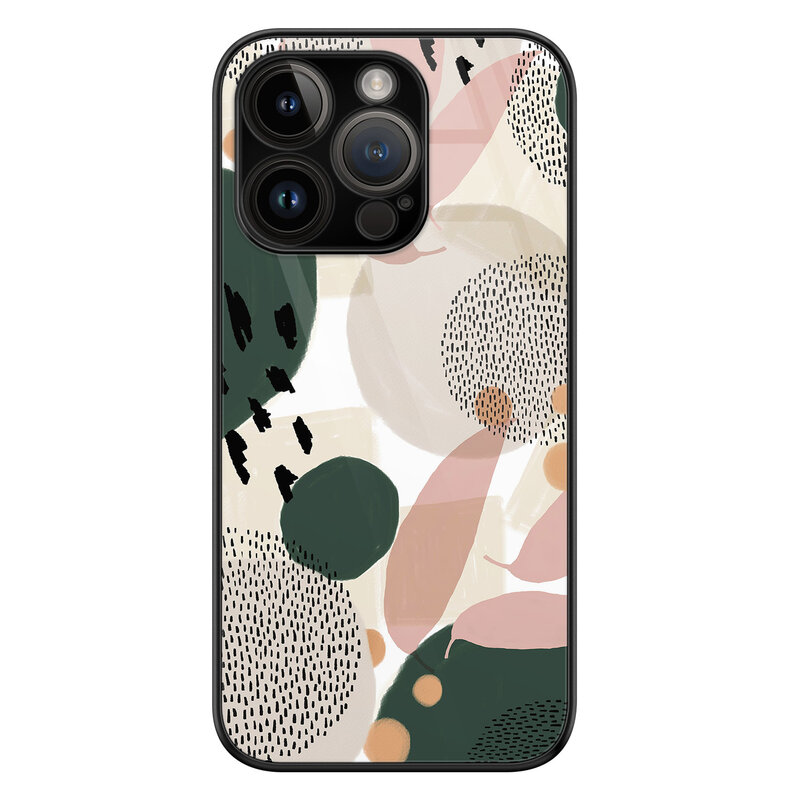 Leuke Telefoonhoesjes iPhone 14 Pro glazen hardcase - Abstract print