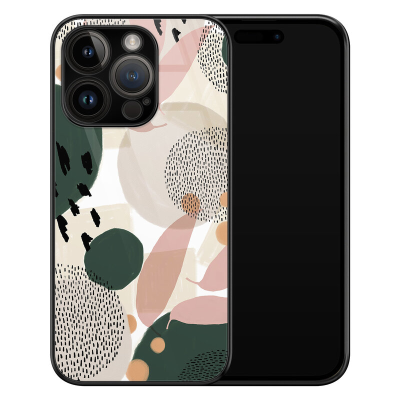 Leuke Telefoonhoesjes iPhone 14 Pro glazen hardcase - Abstract print