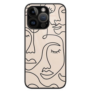 Leuke Telefoonhoesjes iPhone 14 Pro glazen hardcase - Abstract gezicht lijnen