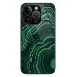 Leuke Telefoonhoesjes iPhone 14 Pro glazen hardcase - Groen agate