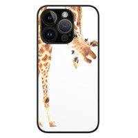Leuke Telefoonhoesjes iPhone 14 Pro glazen hardcase - Giraffe peekaboo
