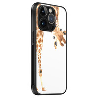 Leuke Telefoonhoesjes iPhone 14 Pro glazen hardcase - Giraffe peekaboo