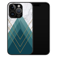 Leuke Telefoonhoesjes iPhone 14 Pro glazen hardcase - Geometrisch blauw