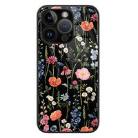 Leuke Telefoonhoesjes iPhone 14 Pro glazen hardcase - Dark flowers