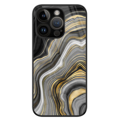 Leuke Telefoonhoesjes iPhone 14 Pro glazen hardcase - Golden agate