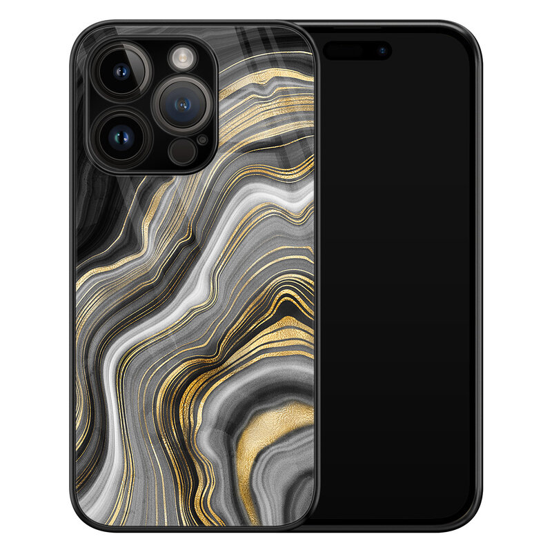 Leuke Telefoonhoesjes iPhone 14 Pro glazen hardcase - Golden agate