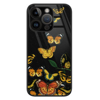 Leuke Telefoonhoesjes iPhone 14 Pro glazen hardcase - Vlinders