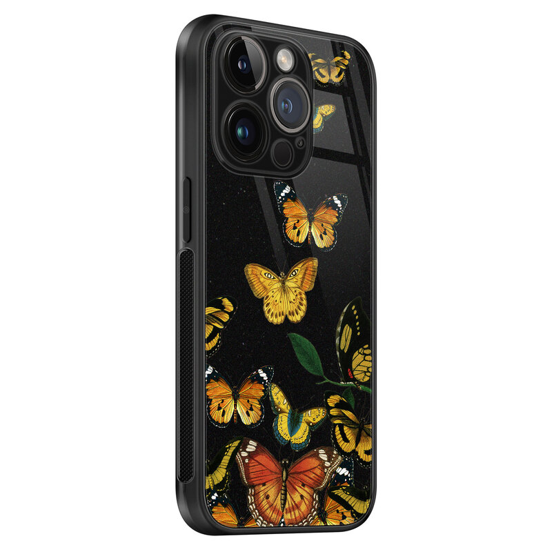 Leuke Telefoonhoesjes iPhone 14 Pro glazen hardcase - Vlinders