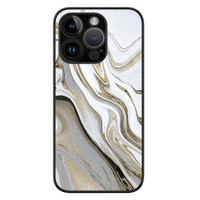 Leuke Telefoonhoesjes iPhone 14 Pro glazen hardcase - Marmer wit goud