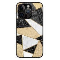 Leuke Telefoonhoesjes iPhone 14 Pro glazen hardcase - Goud abstract
