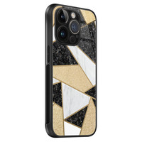 Leuke Telefoonhoesjes iPhone 14 Pro glazen hardcase - Goud abstract