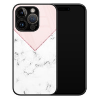 Leuke Telefoonhoesjes iPhone 14 Pro glazen hardcase - Marmer roze grijs