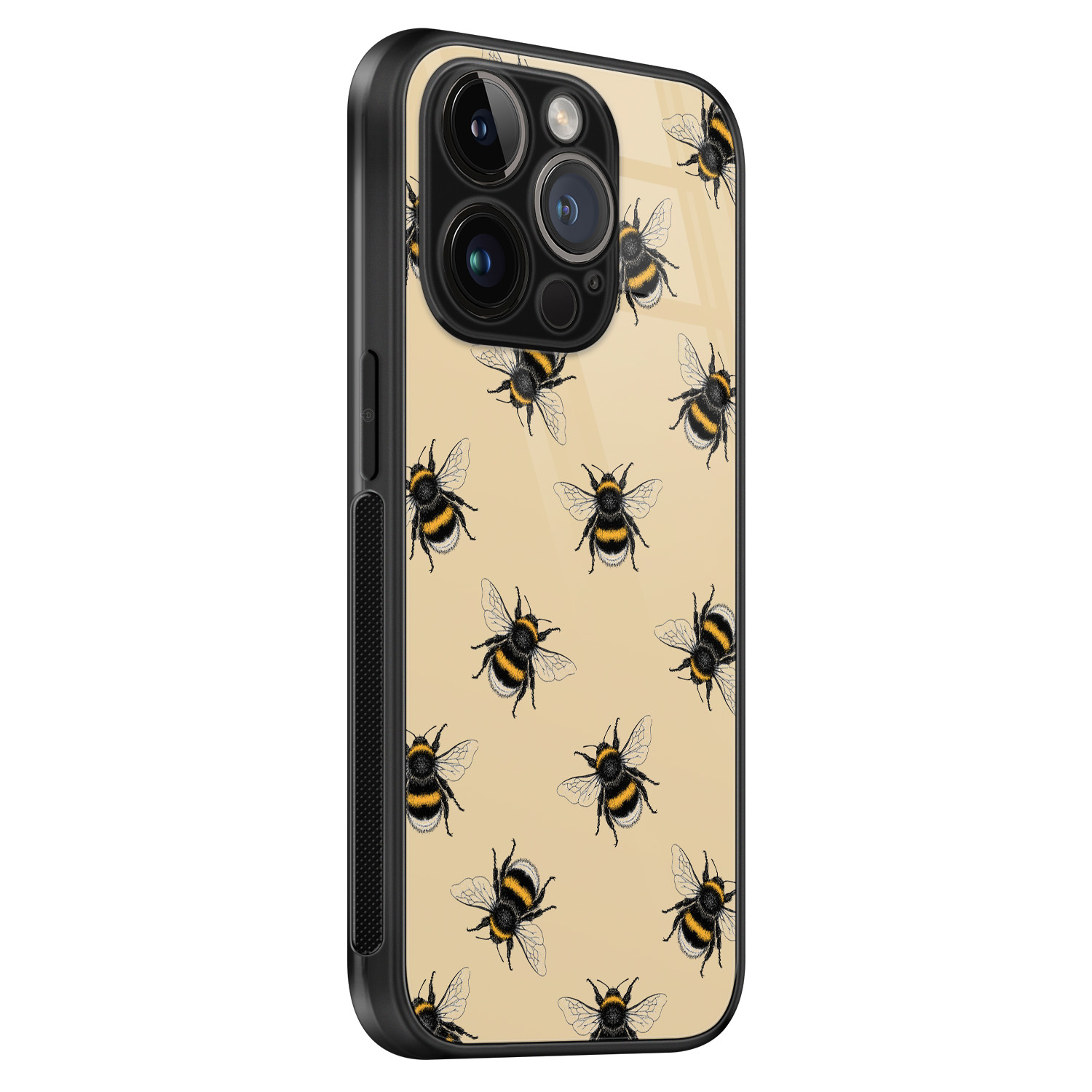 Leuke Telefoonhoesjes iPhone 14 Pro glazen hardcase - Bee happy