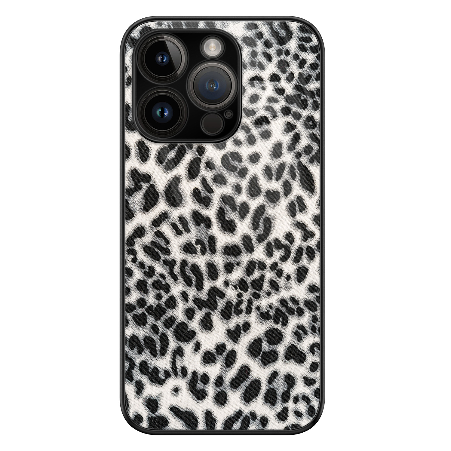 Leuke Telefoonhoesjes iPhone 14 Pro glazen hardcase - Luipaard grijs