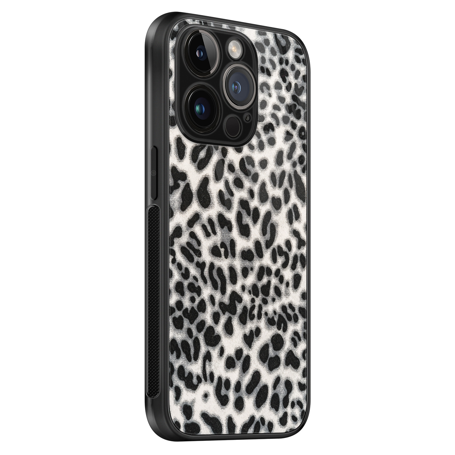 Leuke Telefoonhoesjes iPhone 14 Pro glazen hardcase - Luipaard grijs