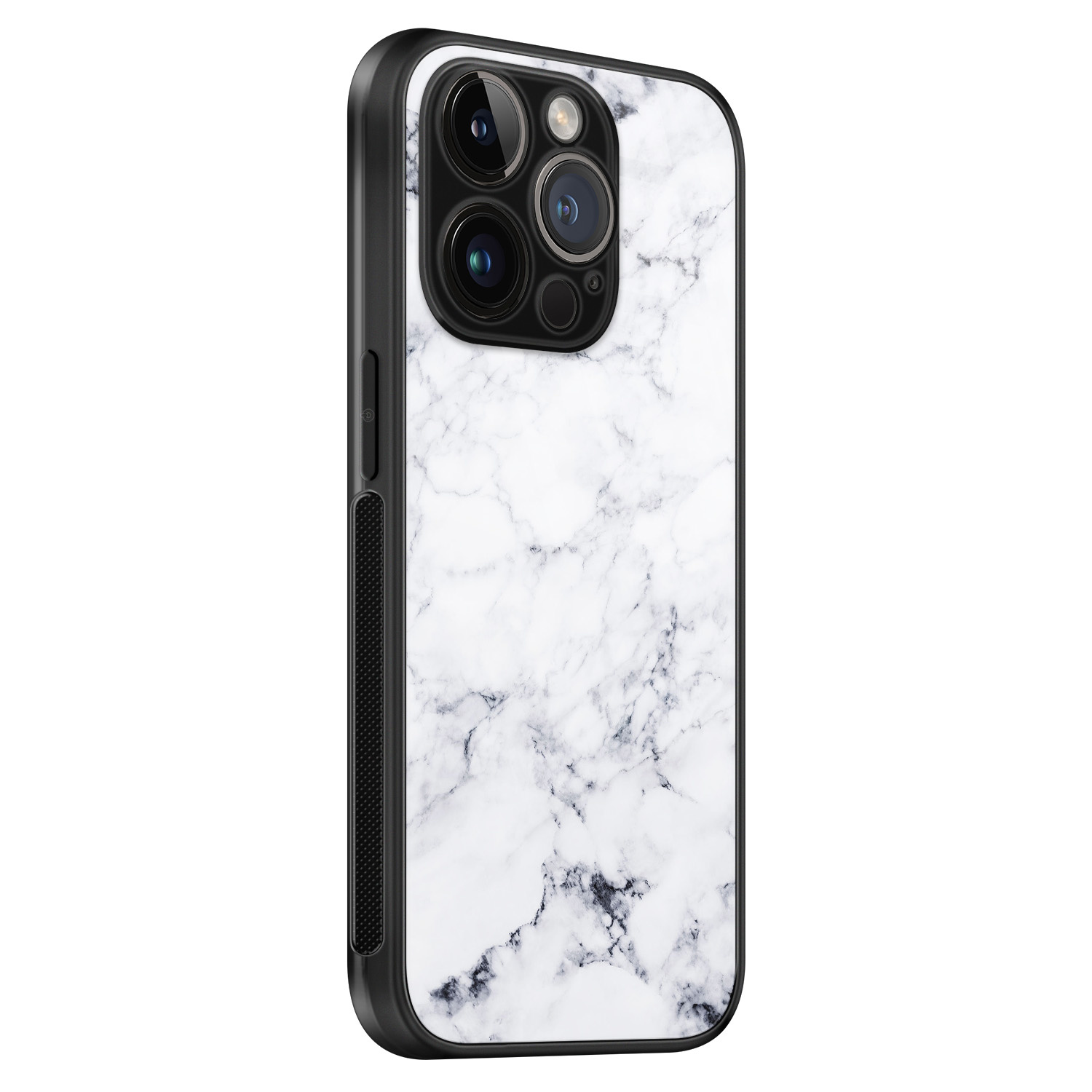 Leuke Telefoonhoesjes iPhone 14 Pro glazen hardcase - Marmer grijs