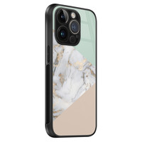 Leuke Telefoonhoesjes iPhone 14 Pro glazen hardcase - Marmer pastel mix