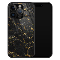 Leuke Telefoonhoesjes iPhone 14 Pro glazen hardcase - Marmer zwart goud