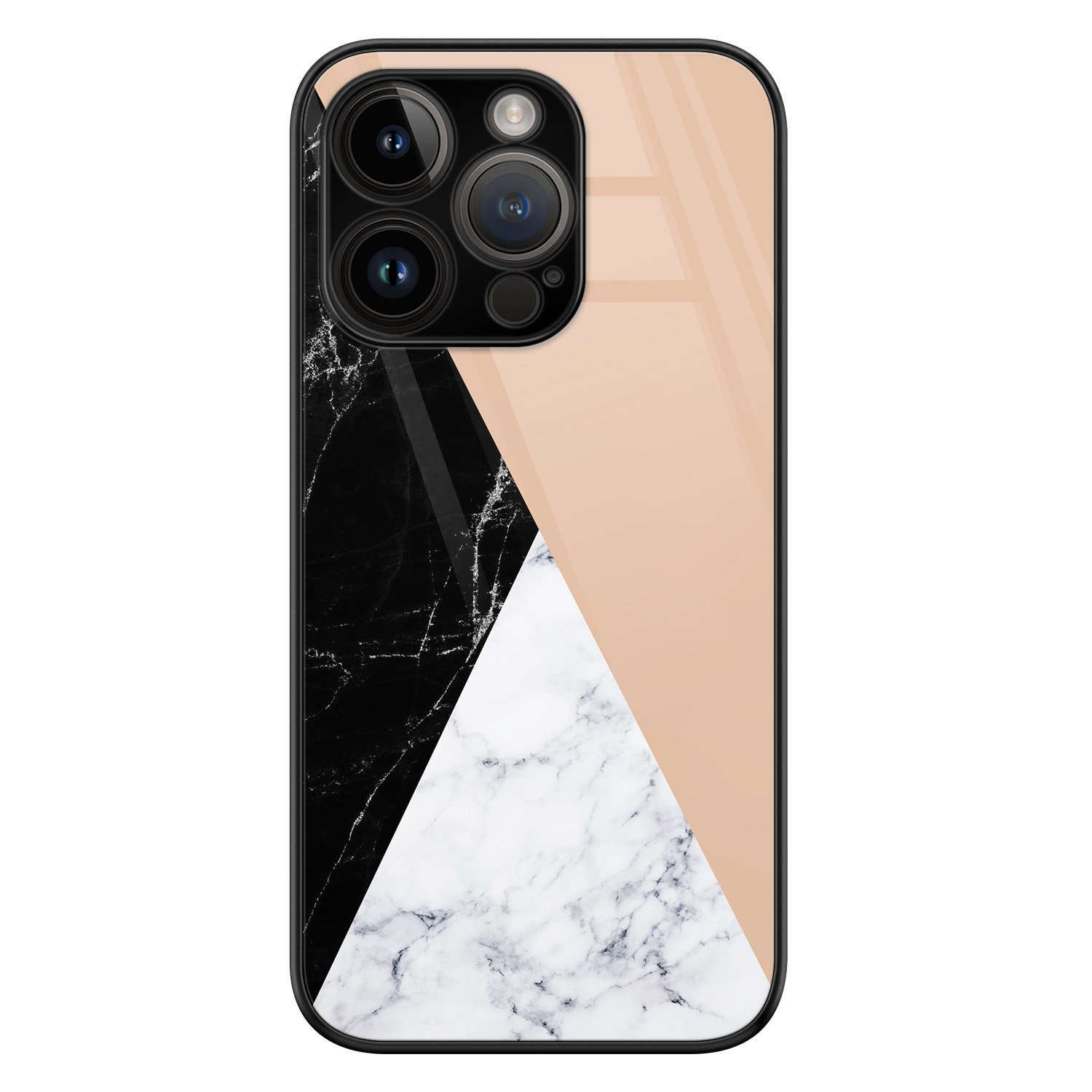 Leuke Telefoonhoesjes iPhone 14 Pro glazen hardcase - Marmer zwart bruin
