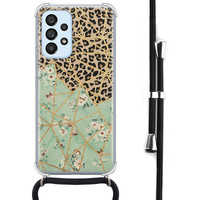 Leuke Telefoonhoesjes Samsung Galaxy A53 hoesje met koord - Luipaard flower print