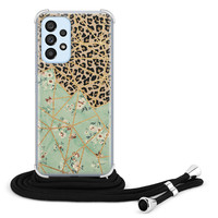 Leuke Telefoonhoesjes Samsung Galaxy A53 hoesje met koord - Luipaard flower print