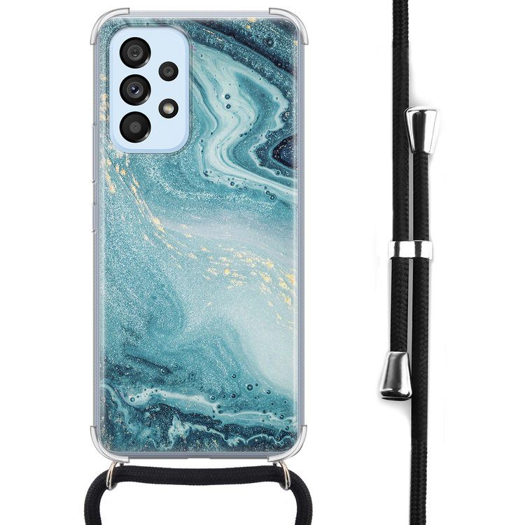 Leuke Telefoonhoesjes Samsung Galaxy A53 hoesje met koord - Marmer blauw