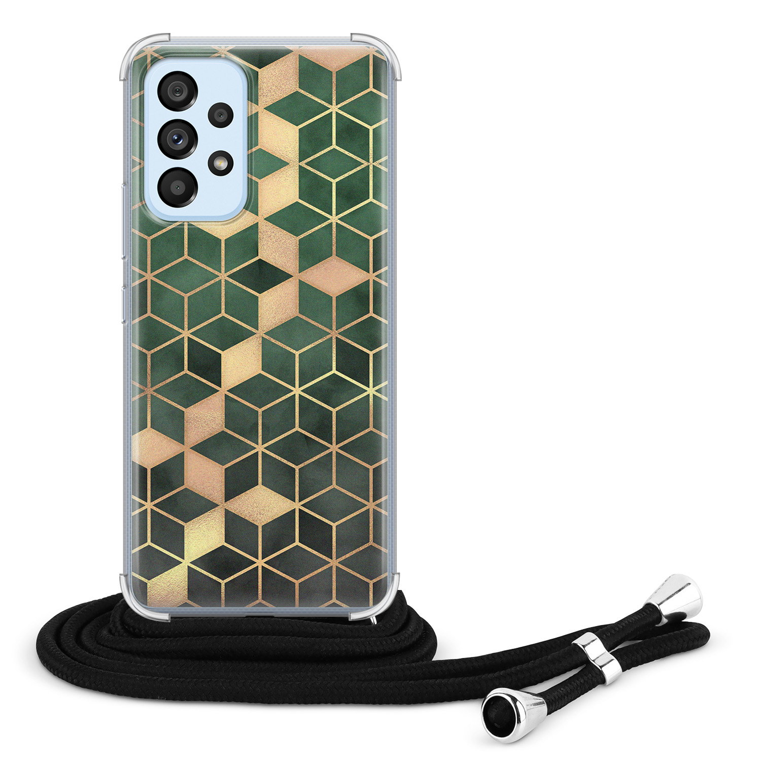 Leuke Telefoonhoesjes Samsung Galaxy A53 hoesje met koord - Green cubes