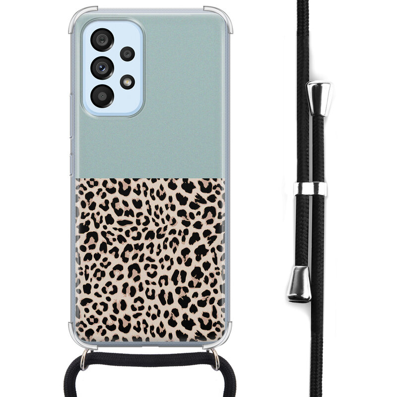 Leuke Telefoonhoesjes Samsung Galaxy A53 hoesje met koord - Luipaard mint