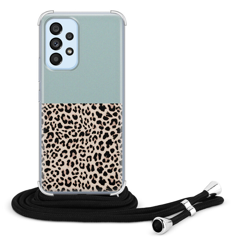 Leuke Telefoonhoesjes Samsung Galaxy A53 hoesje met koord - Luipaard mint
