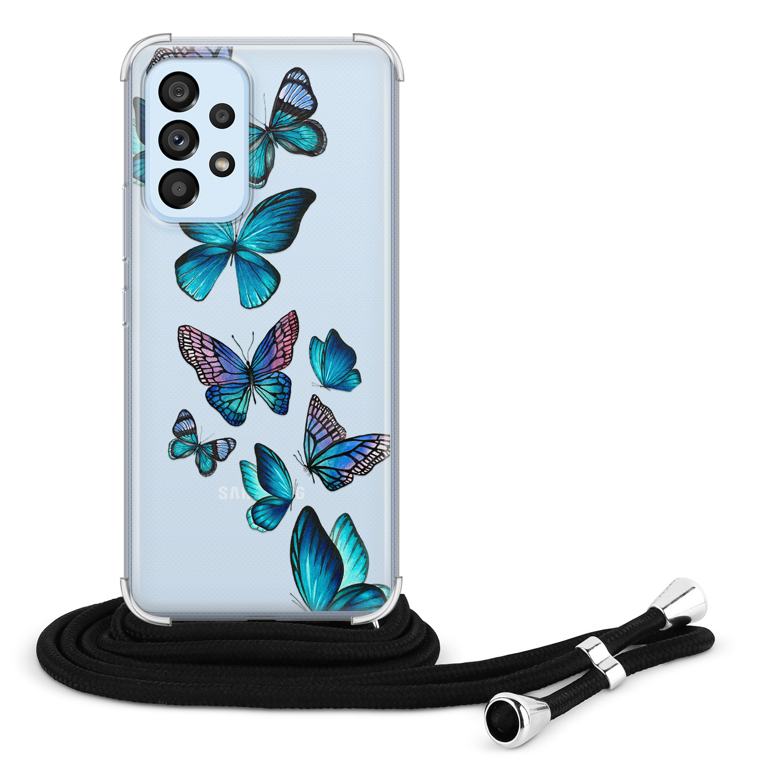 Leuke Telefoonhoesjes Samsung Galaxy A53 hoesje met koord - Vlinders blauw