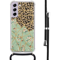 Leuke Telefoonhoesjes Samsung Galaxy S21 FE hoesje met koord - Luipaard flower print