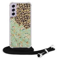 Leuke Telefoonhoesjes Samsung Galaxy S21 FE hoesje met koord - Luipaard flower print