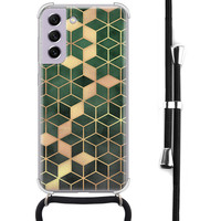 Leuke Telefoonhoesjes Samsung Galaxy S21 FE hoesje met koord - Green cubes